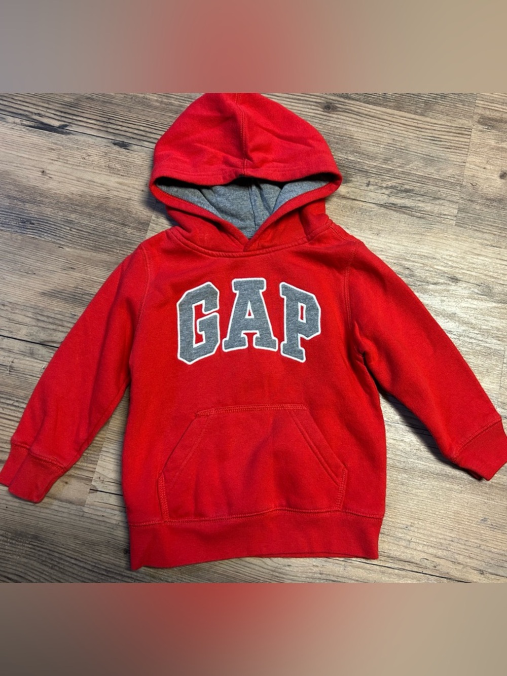 GAP Toddler Red Hooded Sweatshirt with Gray Logo 3t